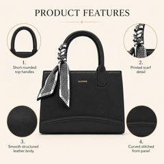 Bag Shoppe Women Black Valendnee Scarf Handle Handbag - Bold Statement Bag for Office, Evening & Special Occasions