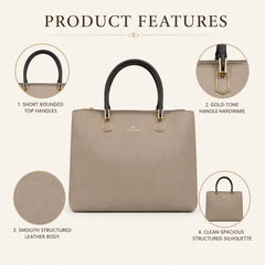 Bag Shoppe Women Grey Valendnee VD Structured Satchel - Polished Contemporary Bag for Office, Travel & Outings