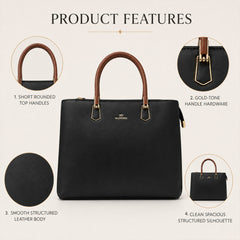 Bag Shoppe Women Black Valendnee VD Structured Satchel - Timeless Professional Bag for Office, Travel & Daily Use