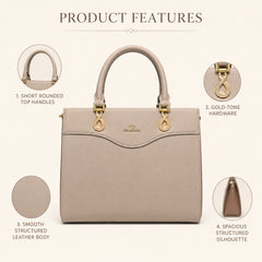 Bag Shoppe Women Beige Valendnee Infinity-Lock Handbag - Refined Elegant Bag for Office, Brunch & Special Occasions