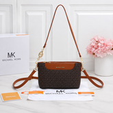 Michael Kors Brown Signature Monogram Crossbody Sling Bag with Adjustable Strap & Gold Charm