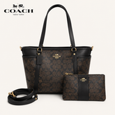 Coach Signature Black Canvas Tote Bag for Women with Matching Zip Pouch & Adjustable Shoulder Strap