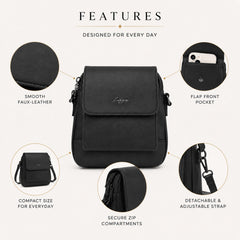 Bag Shoppe Women Black Lizzie Flap Sling Bag - Sleek Everyday Backpack for College, Work & Travel