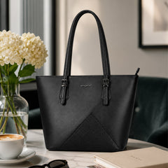 Bag Shoppe Women Black Enigma Dual-Texture Handbag - Stylish Structured Bag for Office, Party & Daily Use