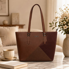 Bag Shoppe Women Brown Enigma Dual-Panel Handbag - Rich Two-Tone Bag for Work, Outings & Everyday Use