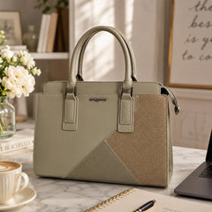 Bag Shoppe Women Beige Enigma Tri-Texture Satchel - Artisan Multi-Texture Bag for Work, College & Outings