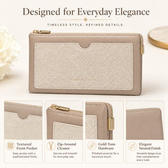 Bag Shoppe Women Beige Simple & Classic Long Wallet - Elegant Organised Wallet for Office, Travel & Daily Use
