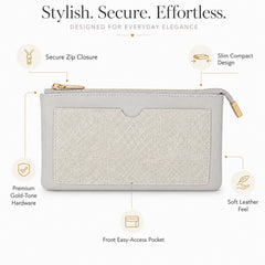 Bag Shoppe Women Grey Classic Fabric Panel Long Wallet - Sophisticated Organised Wallet for Office, Travel & Daily Use