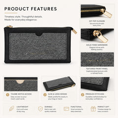 Bag Shoppe Women Black Simple & Classic Long Wallet - Sleek Sophisticated Wallet for Office, Travel & Daily Use