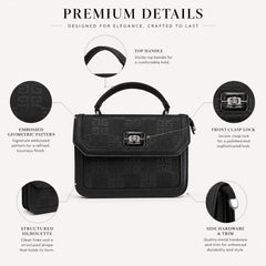 Bag Shoppe Women Black Monogram Structured Handbag - Powerful Designer-Inspired Bag for Office, Evening & Outings