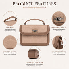 Bag Shoppe Women Beige Monogram Satchel - Versatile Designer-Inspired Bag for Office, Travel & Daily Use