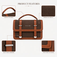 Bag Shoppe Women Brown Fashion Bags Dual-Strap Satchel - Rich Structured Bag for Office, Shopping & Daily Use