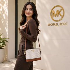 Michael Kors Signature Vanilla White Crossbody Sling Bag with Adjustable Strap