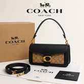 Coach Tabby Signature Canvas & Pebble Leather Shoulder Bag for Women | Black & Khaki | Premium Crossbody Sling with Detachable Strap