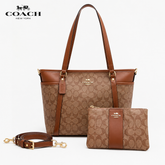 Coach Signature Brown Canvas Tote Bag for Women with Matching Zip Pouch & Adjustable Shoulder Strap