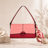 Premium Dual-Tone Women’s Sling Bag with Detachable Strap & Scarf Charm – Pink & Wine Red
