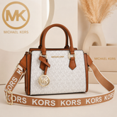 Michael Kors White Signature Monogram Satchel Bag for Women | Premium Top Handle Crossbody Handbag