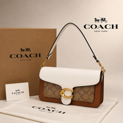 Coach Tabby Inspired Premium Leather Shoulder & Sling Bag for Women | White & Tan | Detachable Long Strap | Magnetic Flap Closure