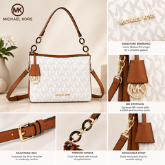 Michael Kors White Signature Monogram Double Belt- Strap Shoulder & Crossbody Bag for Women