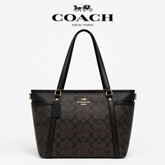 Coach Signature Black Canvas Tote Bag for Women with Matching Zip Pouch & Adjustable Shoulder Strap
