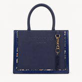 Bag Shoppe Zivaracharm Womens Handbag - Navy Structured Box Tote Bag with Gold Charm & Embossed Logo