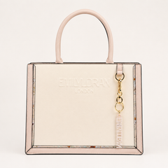 Bag Shoppe Zivaracharm Beige Handbag - Structured Box Tote Bag for Women with Gold-Tone Charm