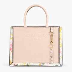 Bag Shoppe Zivaracharm Pink Handbag – Structured Box Tote Bag for Women with Gold-Tone Charm