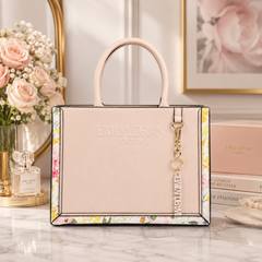 Bag Shoppe Zivaracharm Pink Handbag – Structured Box Tote Bag for Women with Gold-Tone Charm