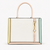 Bag Shoppe Zivaracharm White Handbag - Structured Box Tote Bag for Women with Gold-Tone Charm