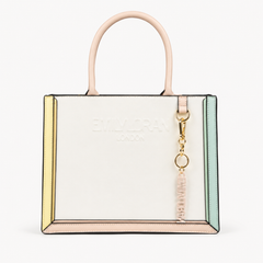 Bag Shoppe Zivaracharm White Handbag - Structured Box Tote Bag for Women with Gold-Tone Charm