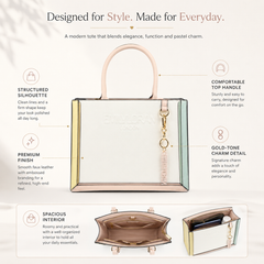 Bag Shoppe Zivaracharm White Handbag - Structured Box Tote Bag for Women with Gold-Tone Charm