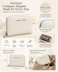 Bag Shoppe Women Cream Zip Wallet – Simple & Classic Compact Wallet with Multiple Card Slots
