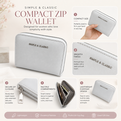 Bag Shoppe Women White Zip Wallet – Simple & Classic Compact Wallet with Multiple Card Slots