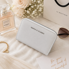 Bag Shoppe Women White Zip Wallet – Simple & Classic Compact Wallet with Multiple Card Slots