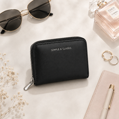 Bag Shoppe Women Black Zip Wallet – Simple & Classic Compact Wallet with Multiple Card Slots
