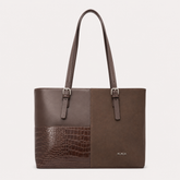 Bag Shoppe Women Brown Handbag – Spacious Tote Bag with Croc-Embossed Panel & Long Handles