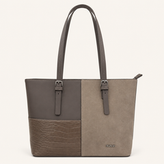 Bag Shoppe Women Taupe Handbag – Spacious Tote Bag with Croc-Embossed Panel & Long Handles
