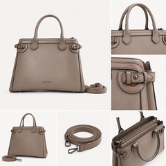 Bag Shoppe Women Taupe Handbag – Structured Top Handle Bag with Detachable Sling Strap