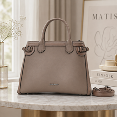 Bag Shoppe Women Taupe Handbag – Structured Top Handle Bag with Detachable Sling Strap