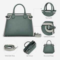 Bag Shoppe Women Teal Green Handbag – Structured Top Handle Bag with Detachable Sling Strap