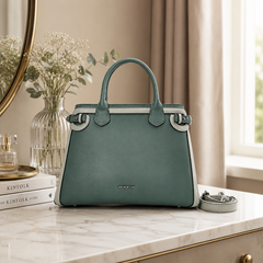 Bag Shoppe Women Teal Green Handbag – Structured Top Handle Bag with Detachable Sling Strap