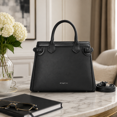 Bag Shoppe Women Black Handbag – Structured Top Handle Bag with Detachable Sling Strap
