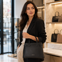 Bag Shoppe Women Black Handbag – Structured Top Handle Bag with Detachable Sling Strap
