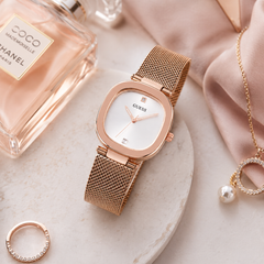 Bag Shoppe Womens Watch Elegant Rose Gold Mesh Strap Watch with Minimal Dial & Premium Finish