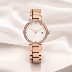 Bag Shoppe Womens Rose Gold Watch - Elegant Crystal Bezel Wrist Watch with Metal Strap