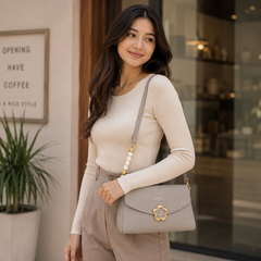 Classic Dual Belt Sling Purse for Women | Pearl & Long Strap Crossbody Slingbag