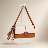 Premium Two-Tone Shoulder Bag for Women | Elegant PU Leather Handbag with Detachable Sling Strap & Silk Scarf | Beige & Brown