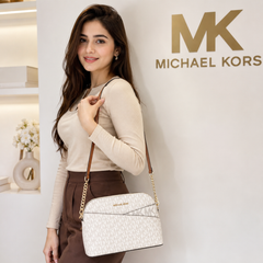 Michael Kors Designer Crossbody Purse – Vanilla Signature Print