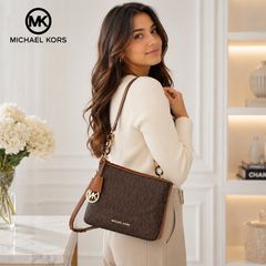 Michael Kors Brown Signature Monogram Double Belt - Strap Shoulder & Crossbody Bag for Women