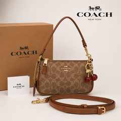 Coach Signature Canvas Mini Shoulder Bag with Detachable Crossbody Strap & Cherry Charm – Brown